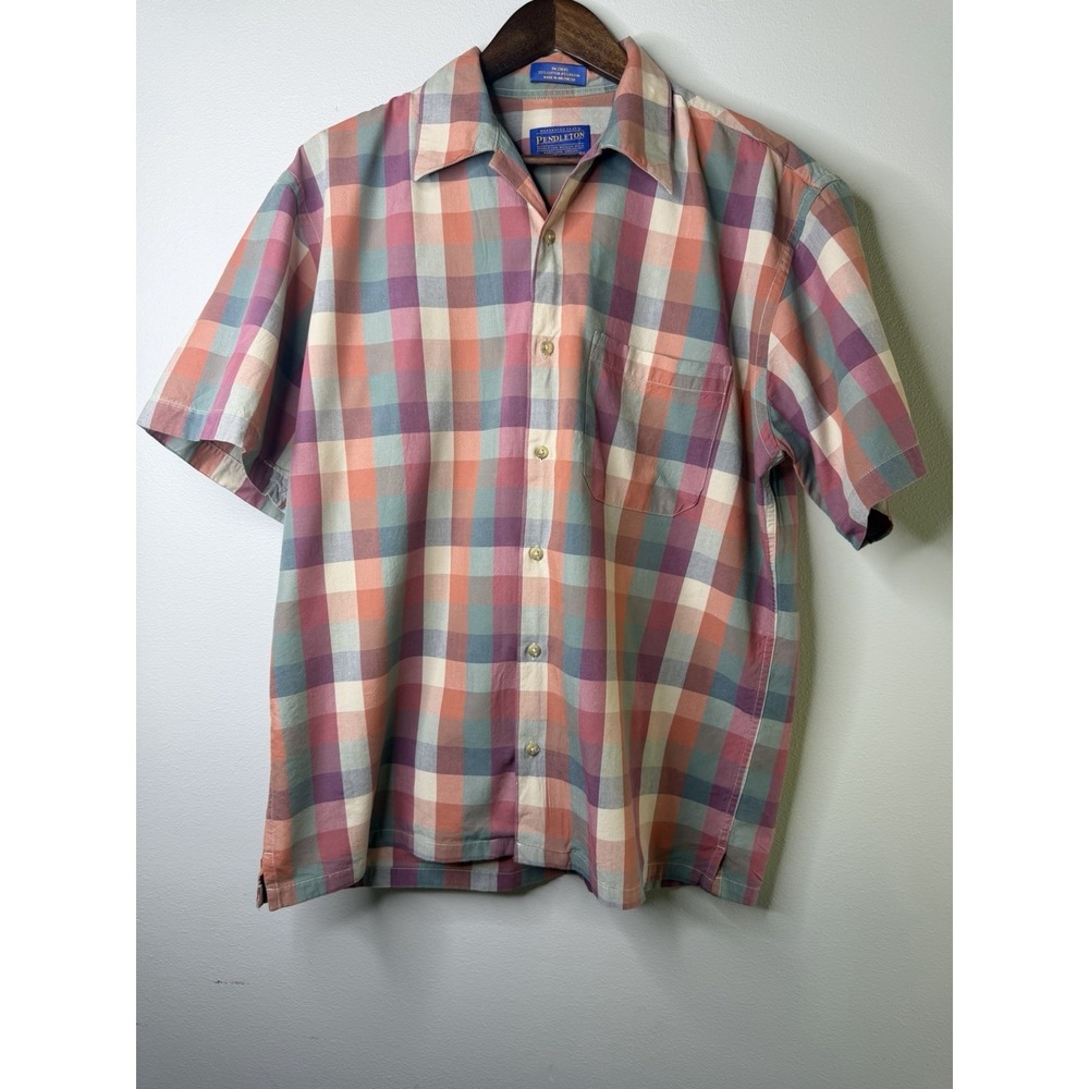 Pendleton Short Sleeve Button Front Plaid Shirt Men's MED Multicolor
